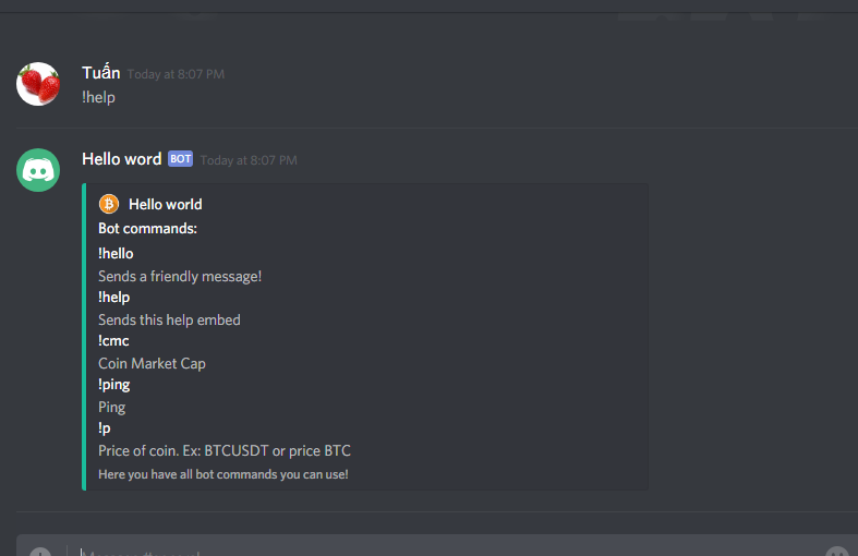 Tạo bot discord check giá coinmarketcap
